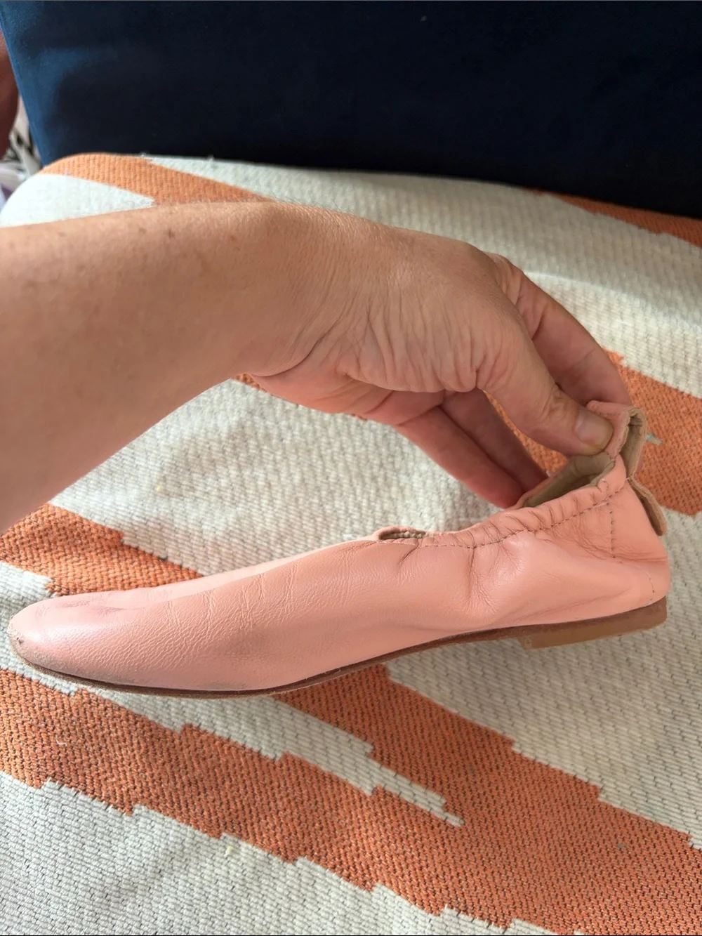 Zara Peach Leather Slip-On Ballet Flats